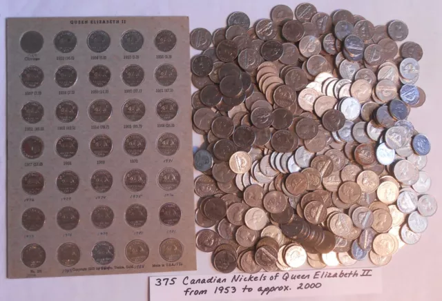 World Coin Lot:  375 Canadian Nickels of Queen Elizabeth II