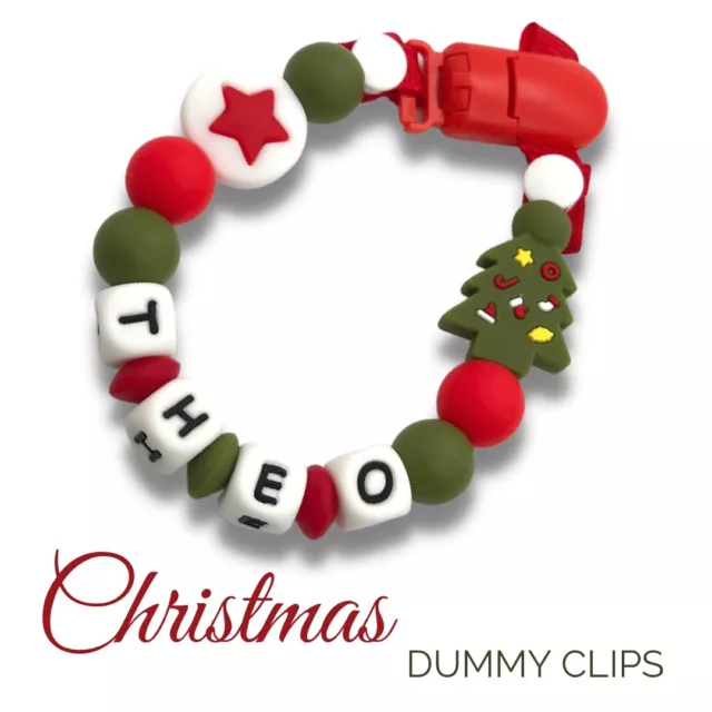 Dummy Clip Personalized Silicone Pacifier Holder Chain Teething Baby CHRISTMAS