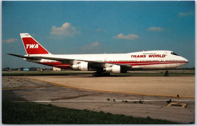 Airplane TWA - Trans World Airlines Boeing 747-284B Largest Airliner Postcard