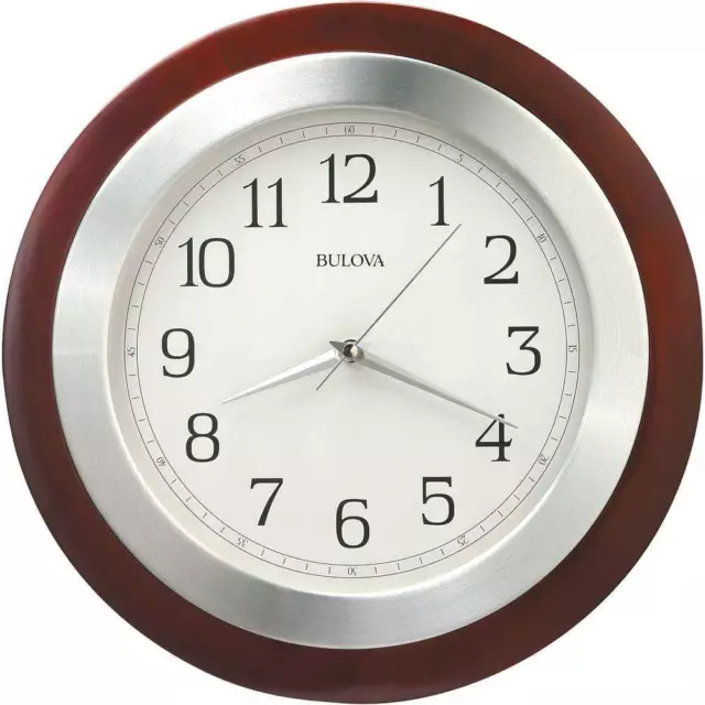 Bulova 14 In. H X 14 In. W round Wall Clock with Wood Case and Brushed Aluminum 2