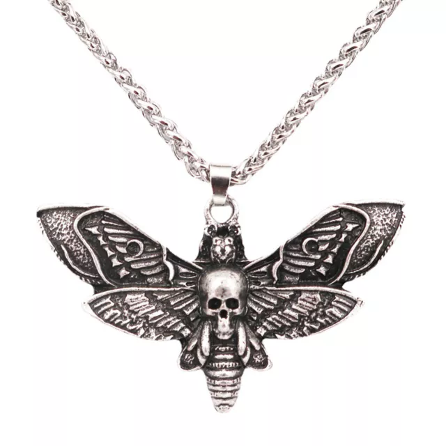 Collar Colgante Gothic Mens Skull Moth Vintage con Cadena de Acero Inoxidable