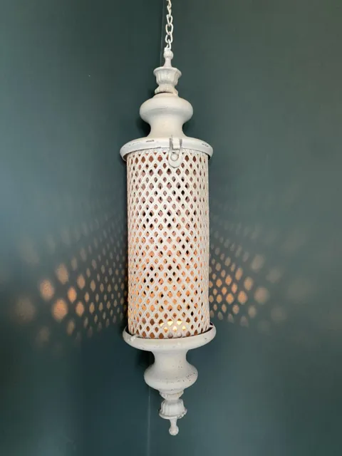 Hanging Cream White Metal Moroccan Lantern Vintage Antique Candle Garden Indoor