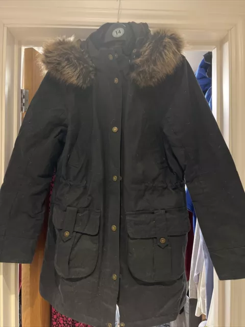 LADIES BROWN BARBOUR Winter Force Parka Waxed Jacket Size 10