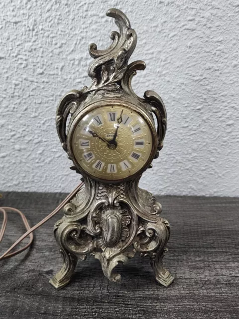 Vintage Cast Metal Victorian Louis XV French Style Decorative Mantel Clock