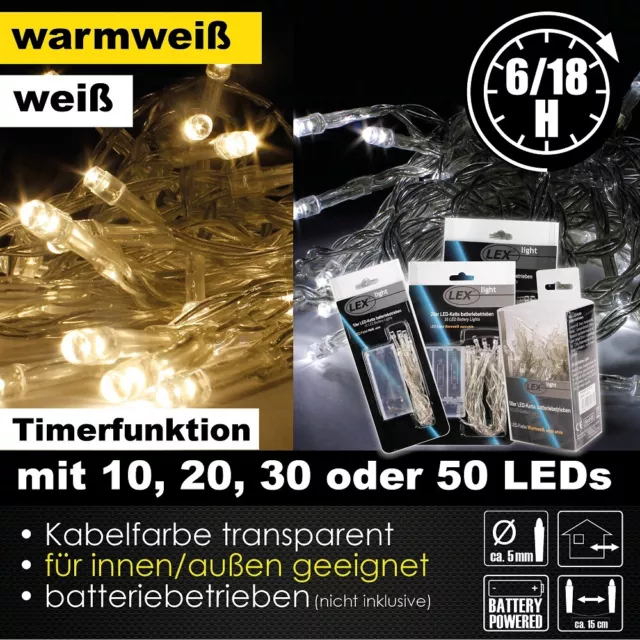 10/20/30/50er LED Outdoor Lichterkette Timer Batterie Party Beleuchtung