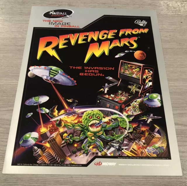 Bally Midway Pinball 2000 Revenge From Mars  Arcade Pinball Flyer, Advert