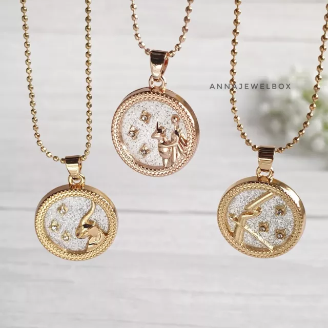 12 Star Horoscope Astrology Zodiac Birth Sign Chain Necklace Gold Coin Gift UK