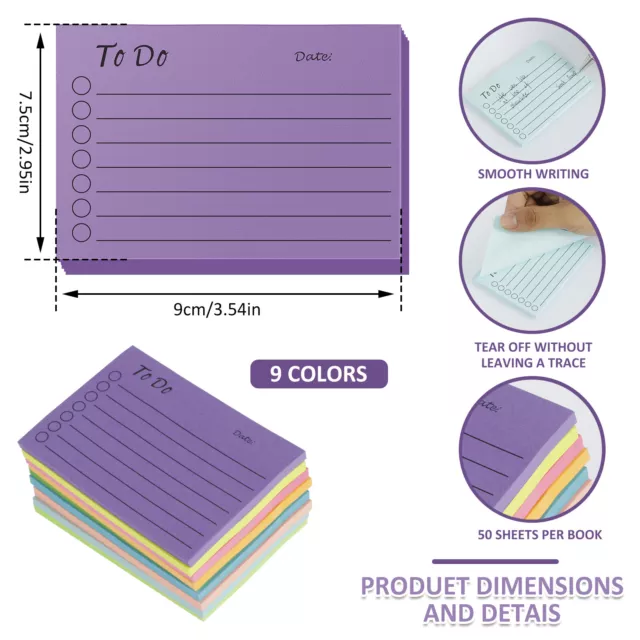 9Pcs To Do List Sticky Notes 450 Sheets Self-Stick Notes Pad Lined Memo Stickyྲྀ