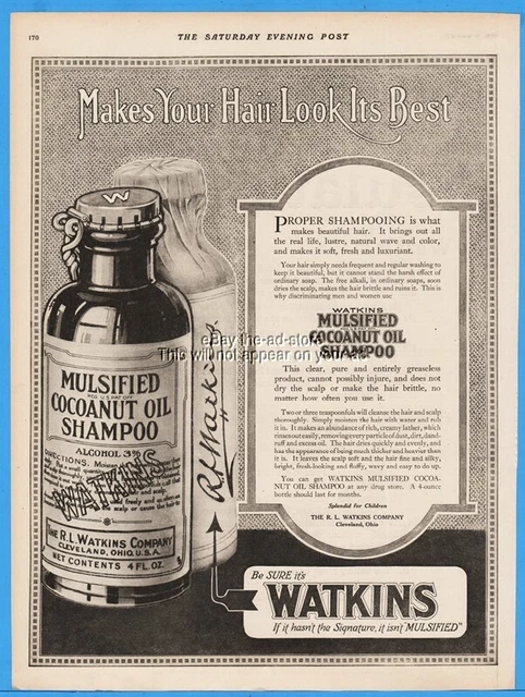 1920 Watkins Mulsified Cocoanut Oil Shampoo Cleveland Ohio Bathroom Decor Ad