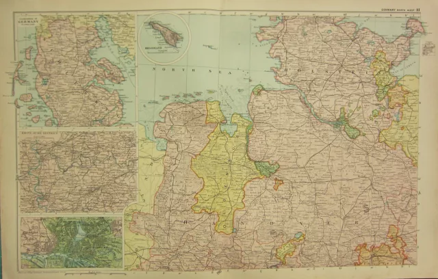 1912 Large Antique Map ~ Germany North West ~ Environs Hamburg