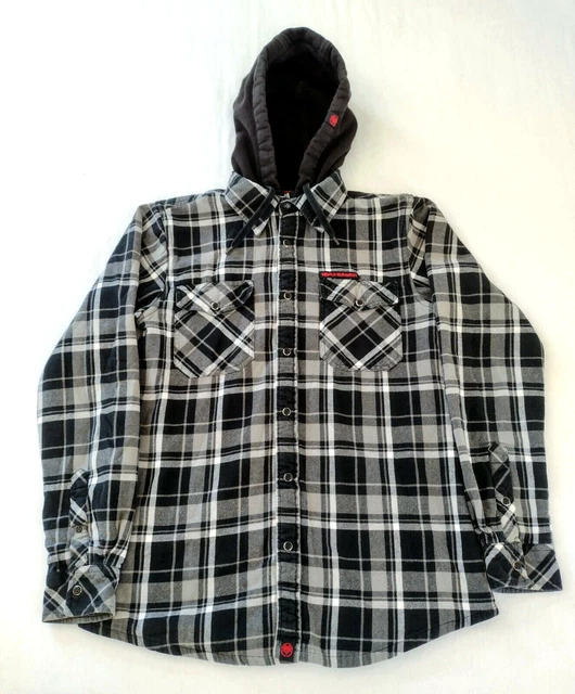 Never Summer Ridgeline Plaid Flannel Shirt Jacket Lined Hoodie Men's S Skate