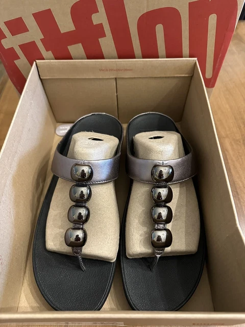 Fitflop Women's Rola Pewter Thong Wedge Sandal Size 9 EU 41 Flip Flop  2