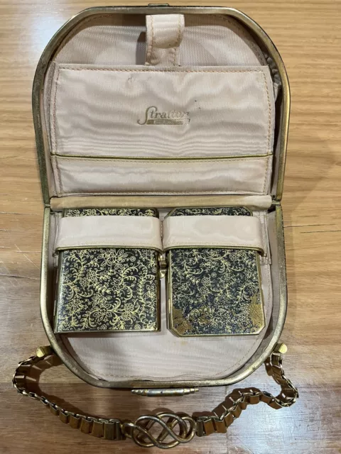 Vintage 1950s Stratton Vanity Case / Purse With powder compact and card set.