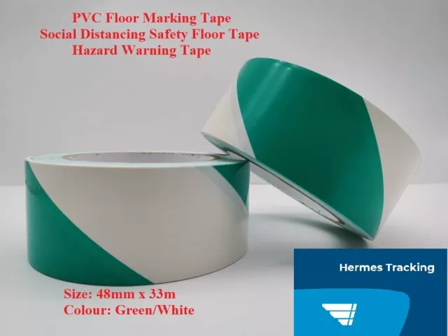 Safety Tape Green/White Hazard Warning Tap 48mm x 33m PVC Adhesive Marking Tape