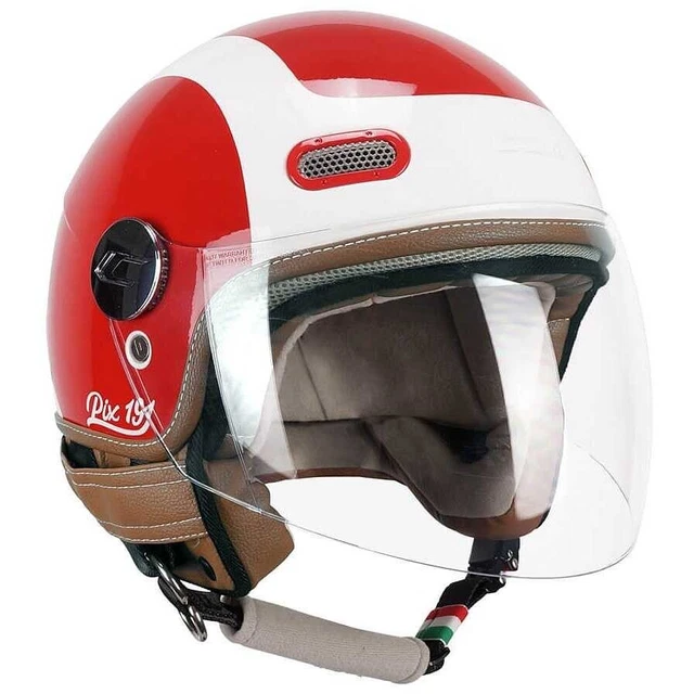 Casco Jet Vespa VJ Per Ciclomotore, Colore Bianco E Rosso, Fodera Interna Ipoallergenica, Design Vintage, Comfort E Sicurezza Per La Guida - 3