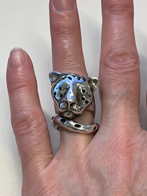 EMILIA CASTILLO Sterling Silver Large Ring Jaguar Leopard Wild Cat Sz. 5.25/5.5