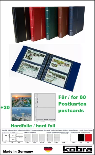 Album Carte Postale Bleu Luxe KOBRA G182-B 20 Pochettes Films Rigides Pour 80