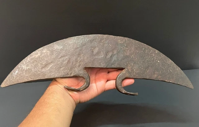Old Antique Hand Forged Half Moon Crescent Shape Rustic Iron Very Big Axe Head