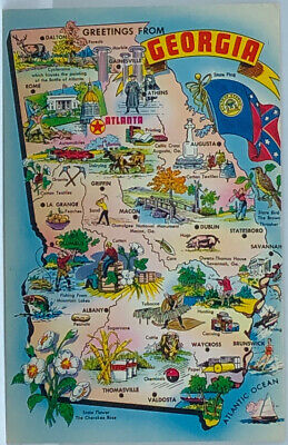Postcard GA Greetings From Georgia Illustrated Picture ￼Map￼ Chrome