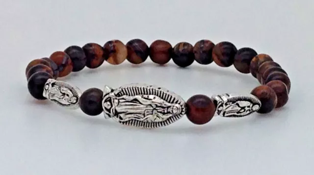 Pulsera de Protecion con la virgen de Guadalupe y ojo de tigre