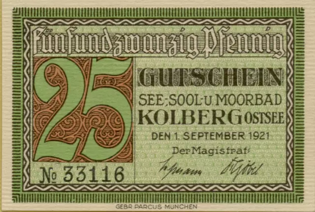 4973: 4 Stück Banknoten Notgeld Gutschein 50 Pfennig Kolberg Ostsee Pommern 1921