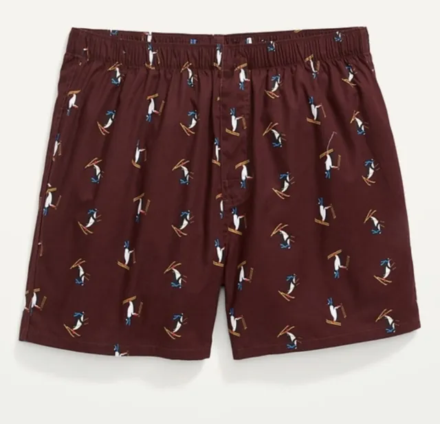 Old Navy Men's Size Small ~ Soft-Washed Printed Boxer Shorts ~ Maroon Penguins