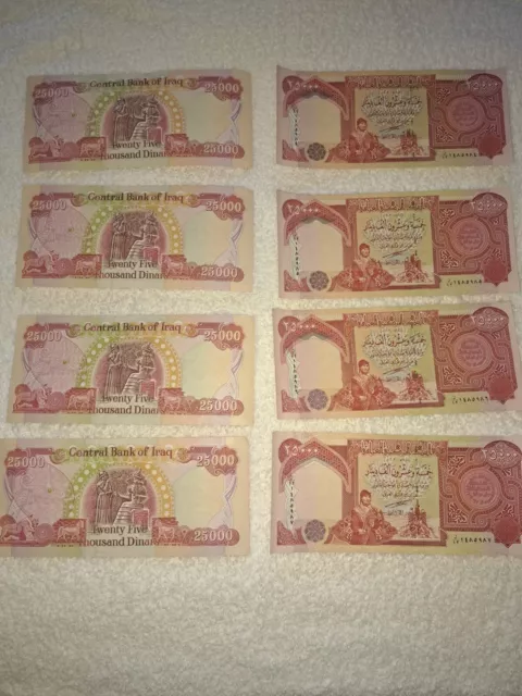 4 x 25000 Iraqi dinar uncirculated (total 100,000 Dinar)
