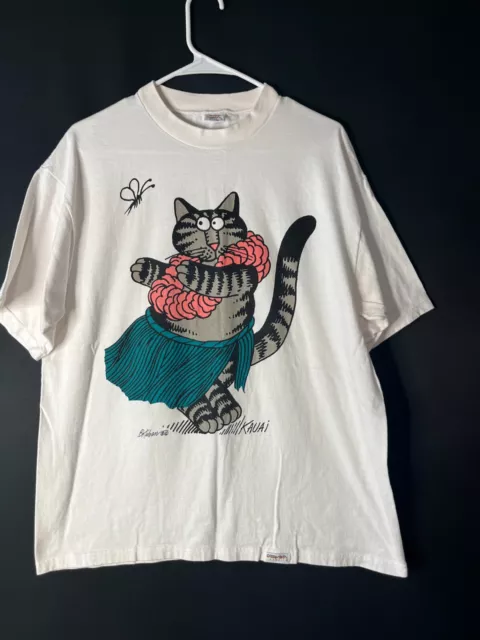 B Kliban Cat Large T Shirt Vintage Hula Hawaii Crazy Shirts Single Stitched 90s