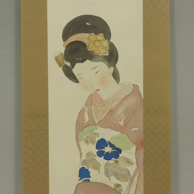 JAPANESE PAINTING HANGING SCROLL JAPAN Old VINTAGE BEAUTY WOMAN 279r