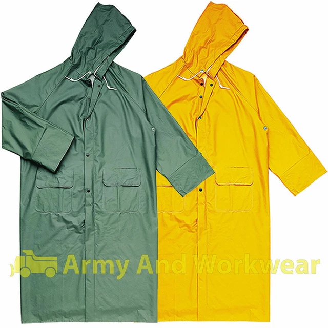 Delta Plus Mens Waterproof LONG Full Length Rain Jacket Hooded Work Coat Outdoor