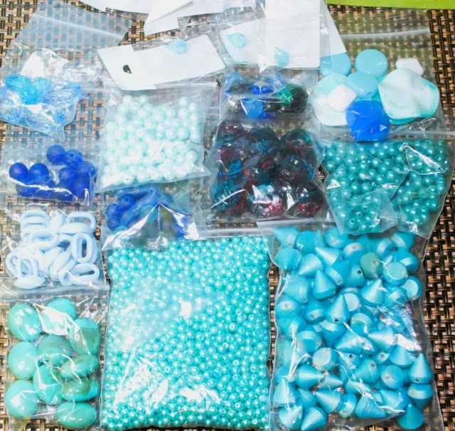 445g mixed beads, OCEAN BLUE mix. Various beads, charms. Job lot bulk clearance