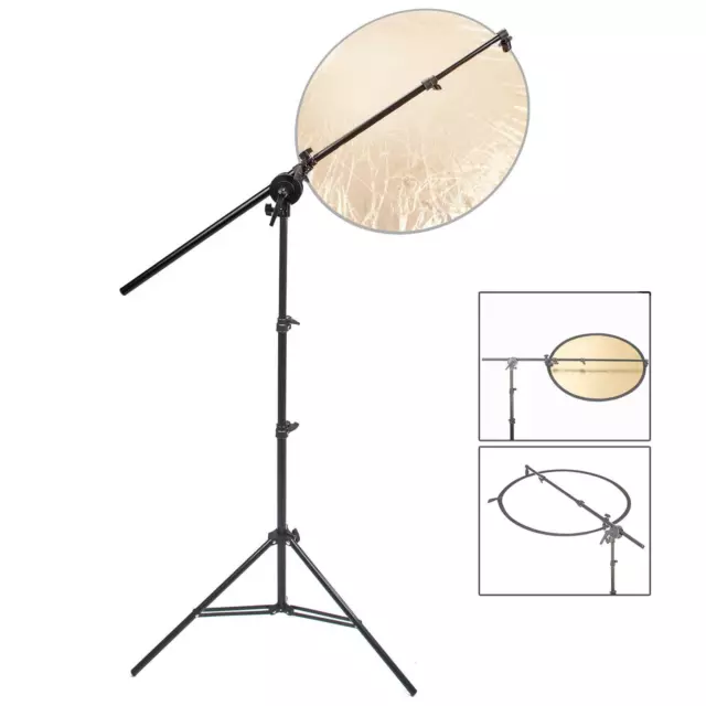 Collapsible Reflector Holder Boom Arm and 2m Photo Light Stand Tripod Clamp UK