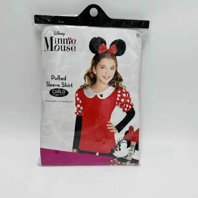 Disney Minnie Mouse Child's Medium Puffed Sleeve Shirt Black Red Halloween New