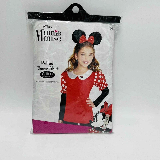 Disney Minnie Mouse Child's Medium Puffed Sleeve Shirt Black Red Halloween New
