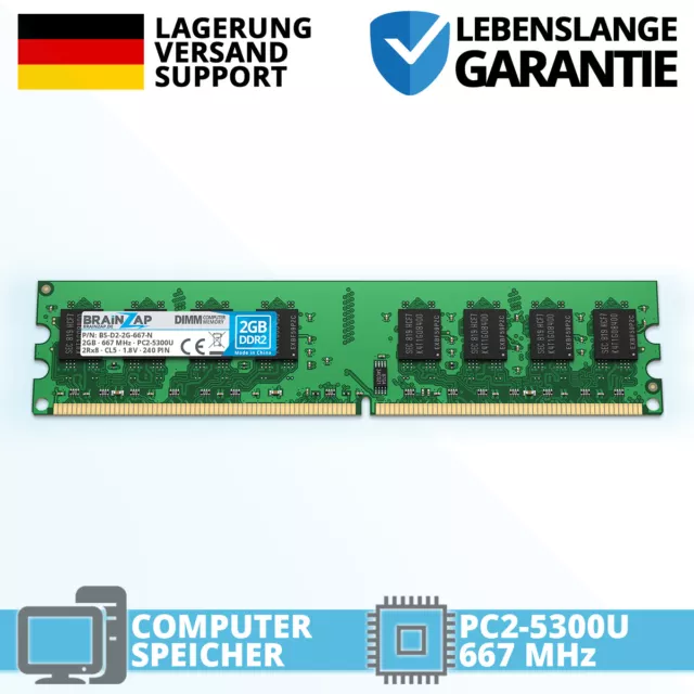 2GB DDR2 RAM DIMM PC2-5300U 2Rx8 667 MHz 1.8V PC Computer Arbeitsspeicher CL5