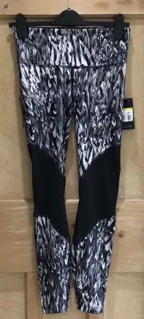 NIKE POWER VICTORY TIGHTS Size XS 6 S 8 10 HIGH WAISTED BLACK white PRINTED BNWT