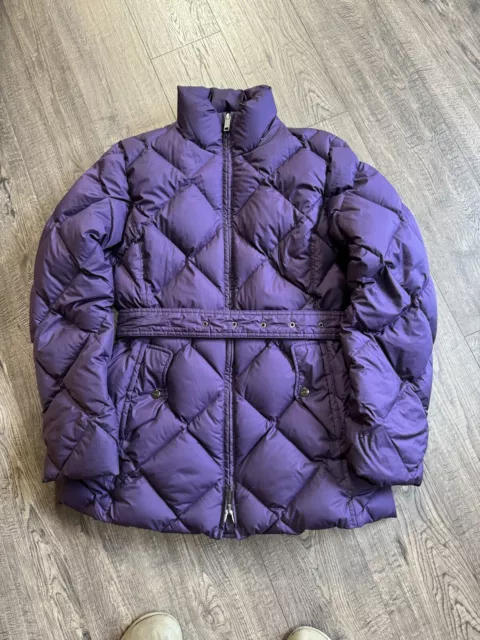 Women's Sz Medium Burberry Brit Down Puffer Hooded Coat - Purple - Belted Jacket