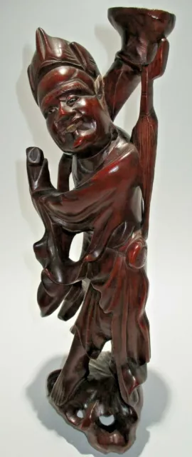 Vintage Asian Natural Boxwood Statue of Deities Folk Hero 14"