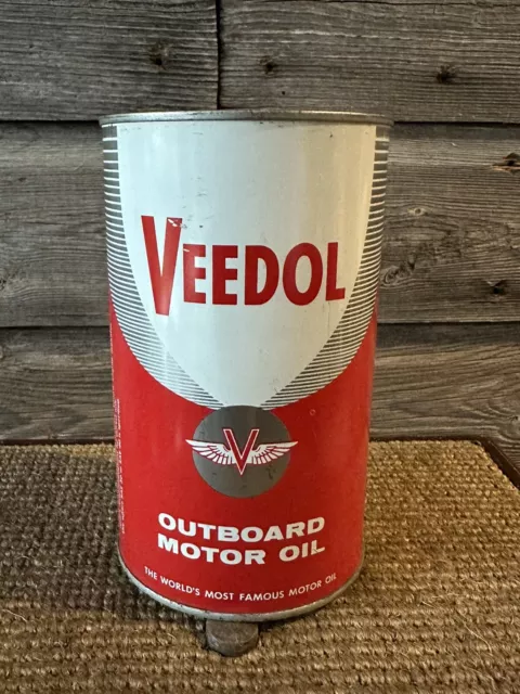 Vintage Veedol Motor Oil Can Outboard Motor Oil Quart Can