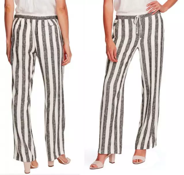 Vince Camuto Linen Pants Small 4 6 White + Faded Black Stripe $99 Swim Cover Up