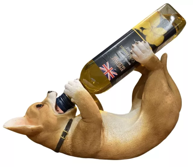 30cm Chihuahua Wine Bottle Holder Figure - Countertop Dog Figurine Statue Gift