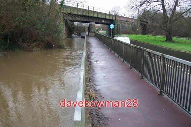 Photo  River Frome In Flood. The Maiden Newton To Dorchester Railway Crosses The