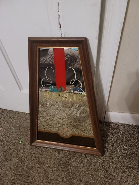 Vtg Michelob Light Beer Bar Mirror Sign Wood Frame, Man Cave, Bar Decoration
