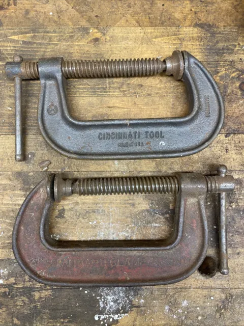 2 Vintage Cincinnati Tool Co No 540 4" Standard C-Clamp Steel Made USA Welders