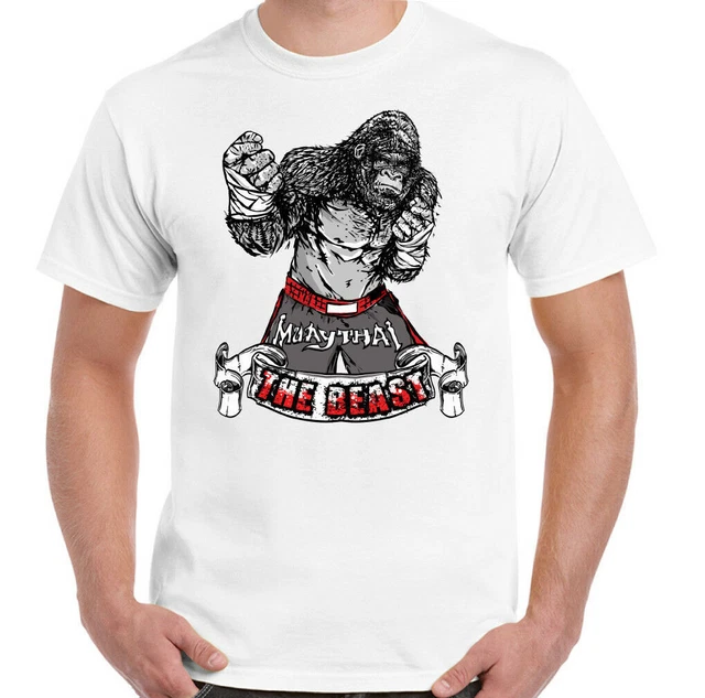 MUAY THAI T-SHIRT Mens MMA Gorilla The Beast Funny Gym Kick Boxing Training Top