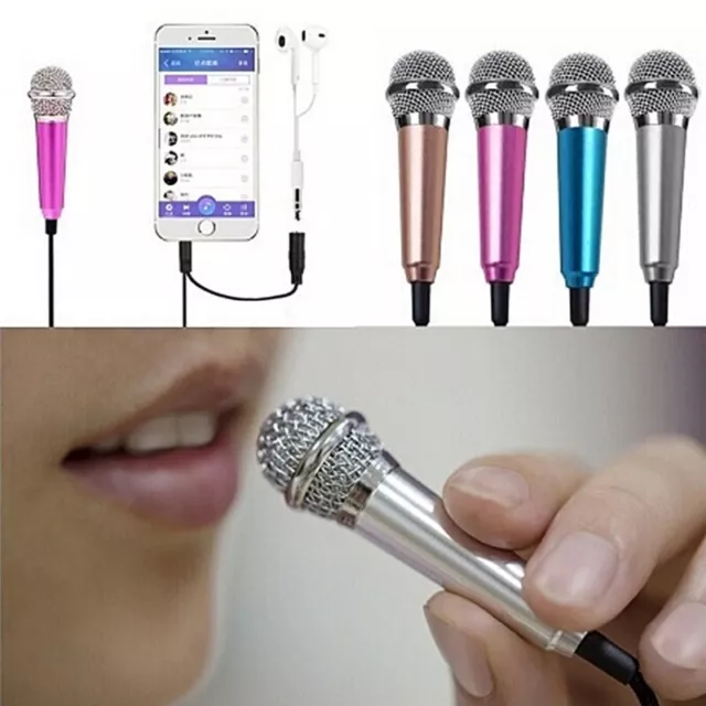 3.5mm Wired Mini Cell Phone Microphone Stereo Mic for Chatting Singing QU