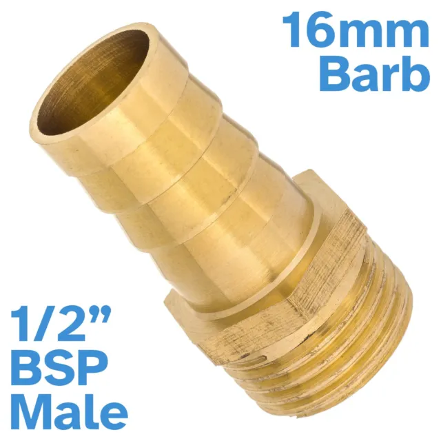 Brass 16mm Barb Hose - 1/2" BSP Male Threaded Pipe Fitting Tail Connector Thread