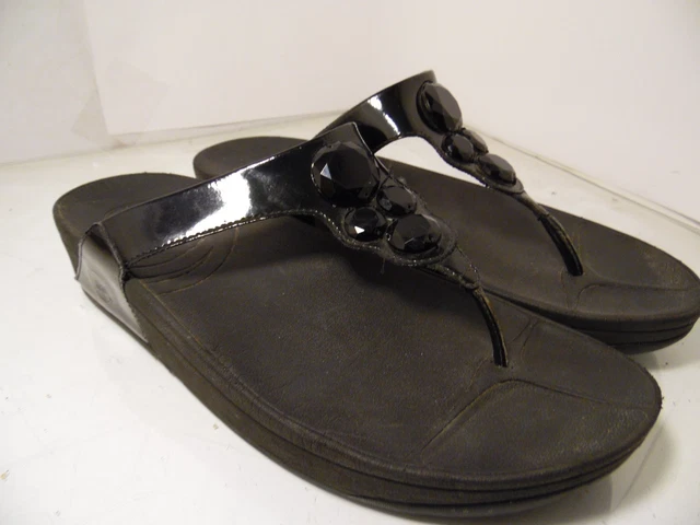 Fitflop Lunetta Black Patent Flip Flop Womens Sz 10 Thong