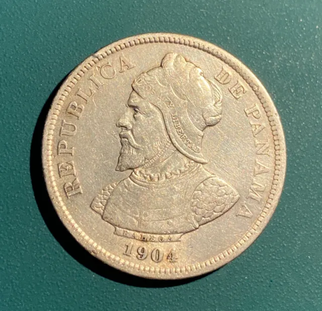 aAU - 1904  - Panama -  25 Centesimos - Attractive Silver Coin!