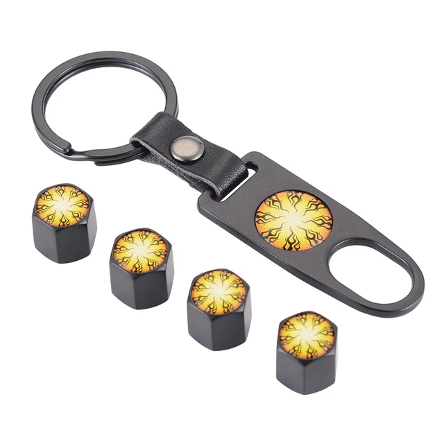 4x Universal Tire Stem Valve Caps Zinc Alloy Caps with Keychain Thunder